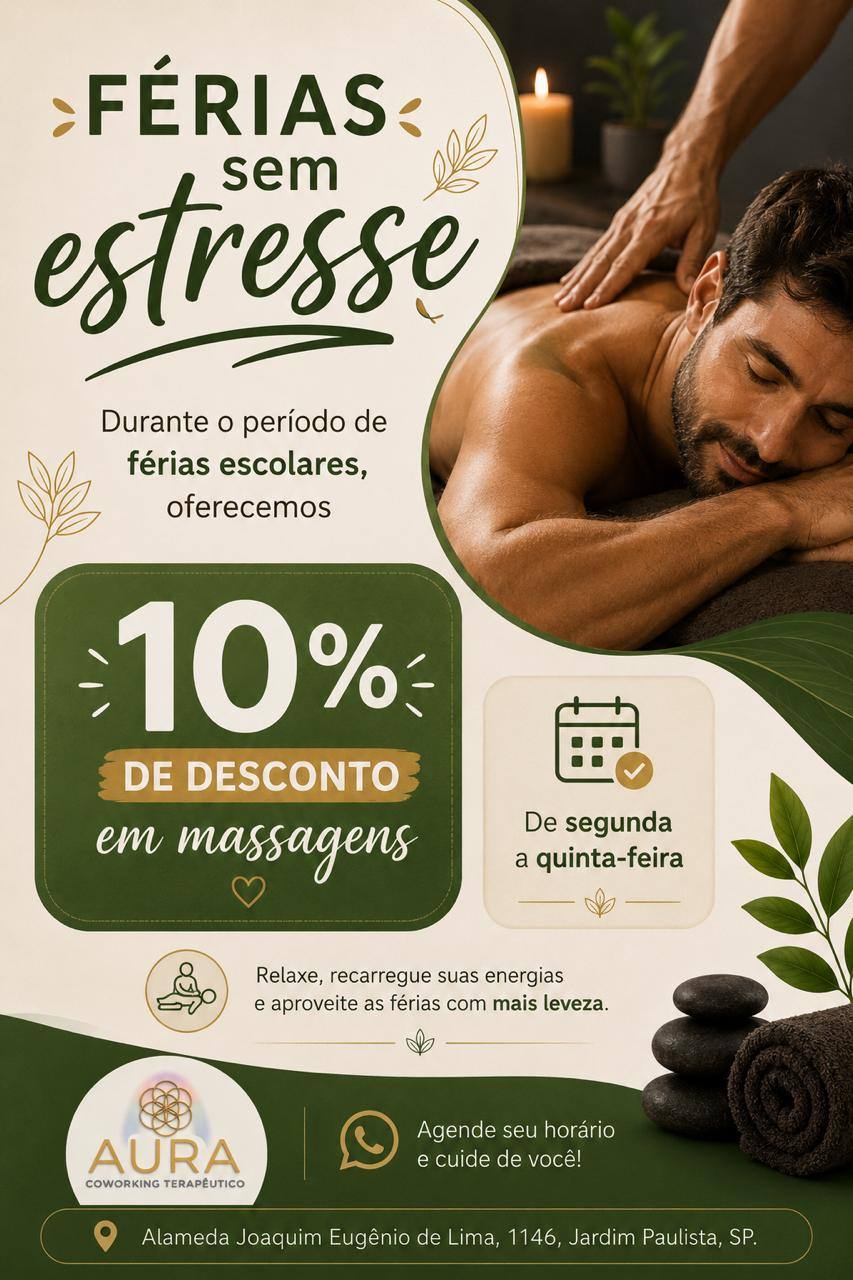 Ferias sem estresse: 10% de desconto em massagens de segunda a quinta-feira