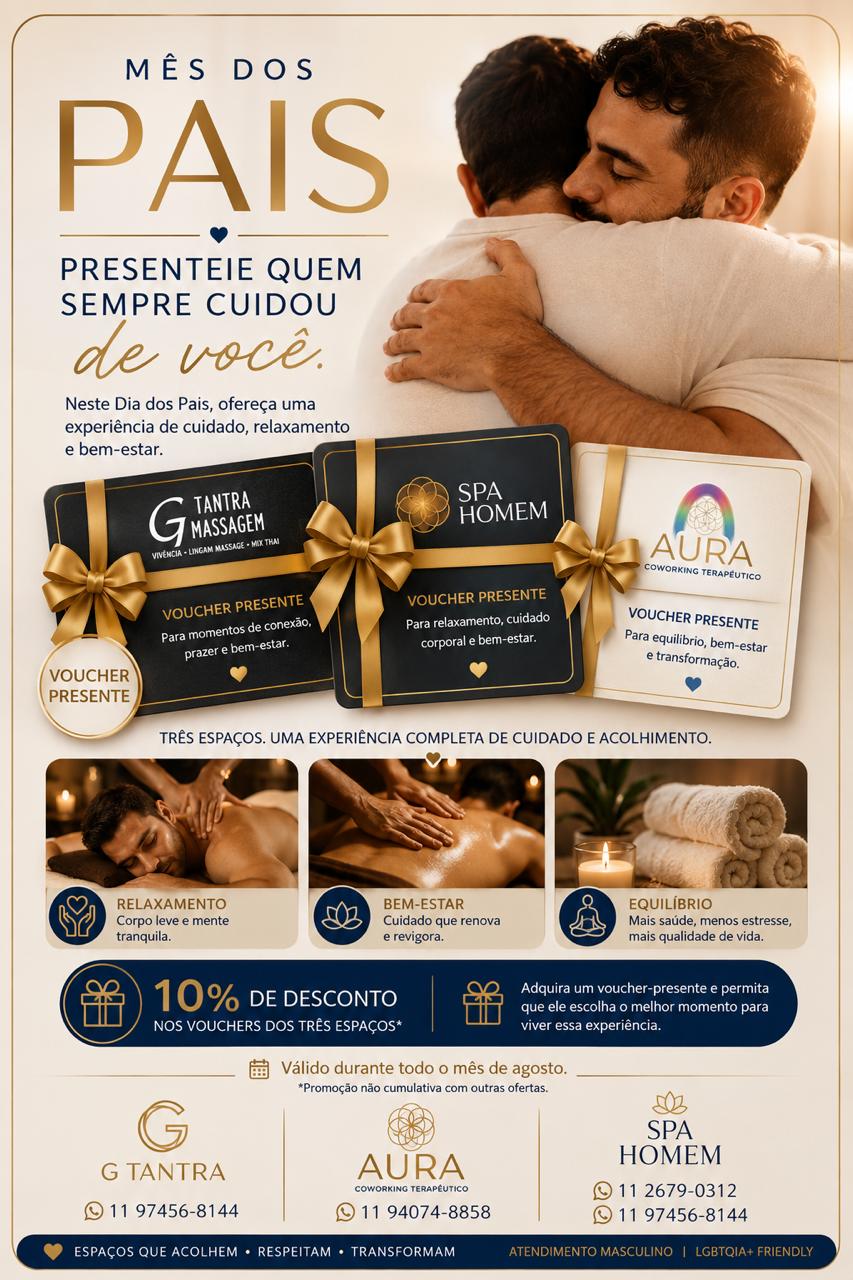Mês dos Pais: voucher presente com 10% de desconto nos três espaços